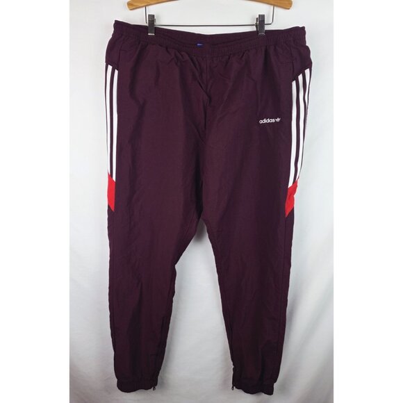 Adidas Mens Pant Size 2XL Burgundy Fleece Lined Jogger Track Pants Elastic Waist - Picture 1 of 13